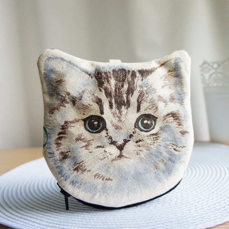 Lovely [Japan cloth custom] hand-painted wind cat purse, D paragraph - กระเป๋าใส่เหรียญ - ผ้าฝ้าย/ผ้าลินิน สีดำ