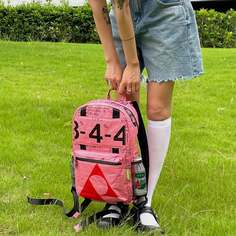 多巴胺女孩甜酷潮流鏡子動物園防水編織袋粉色12寸拉鍊電腦雙背包 - 背囊/背包 - 聚酯纖維 粉紅色