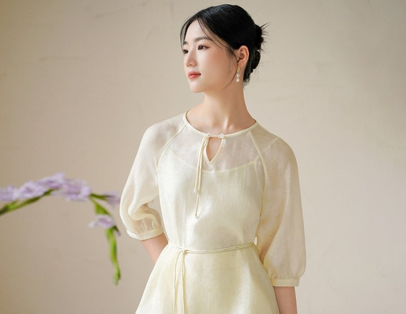新中式 韻雅禪意中國風漢服茶服洋裝 - 洋裝/連身裙 - 絲．絹 白色