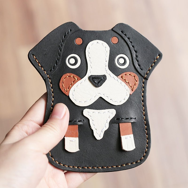 Berne Mountain Dog Handmade Leather ID Card Set / Easy Travel Card / Identification Card Set - ที่ใส่บัตรคล้องคอ - หนังแท้ สีดำ