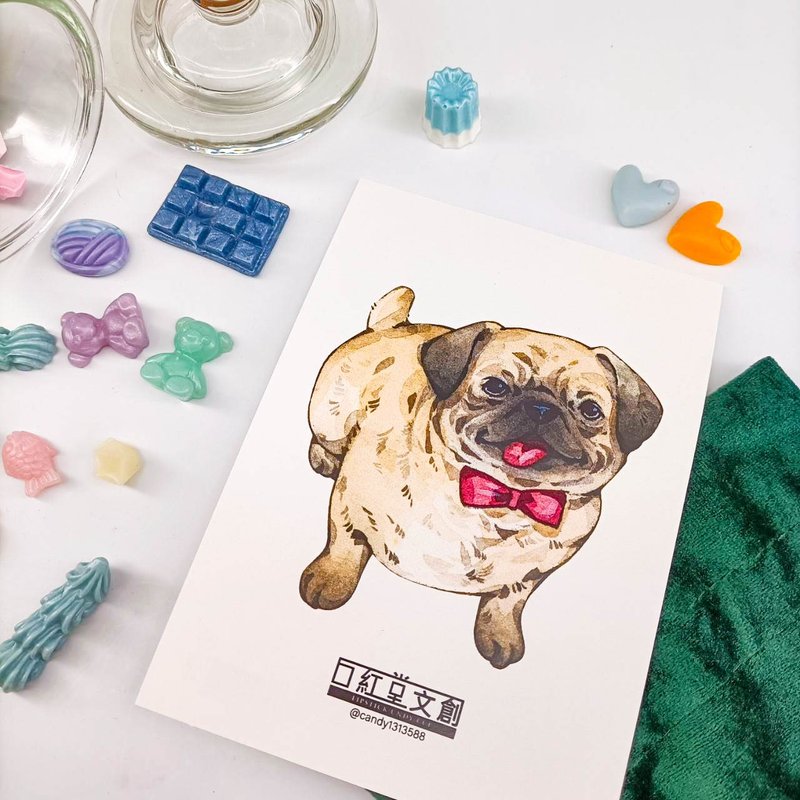 KR474_口紅堂明信片_巴哥犬3_candy1313588 postcard - 卡片/明信片 - 紙 多色