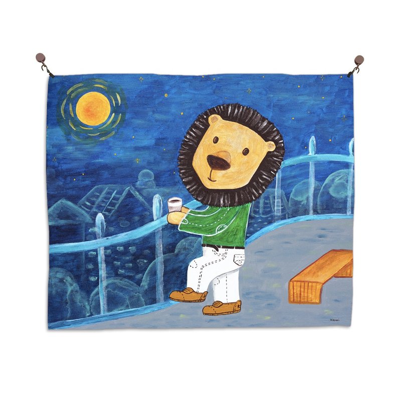 kami illustration hanging cloth-big lion looking at the night scene - Doorway Curtains & Door Signs - Polyester 