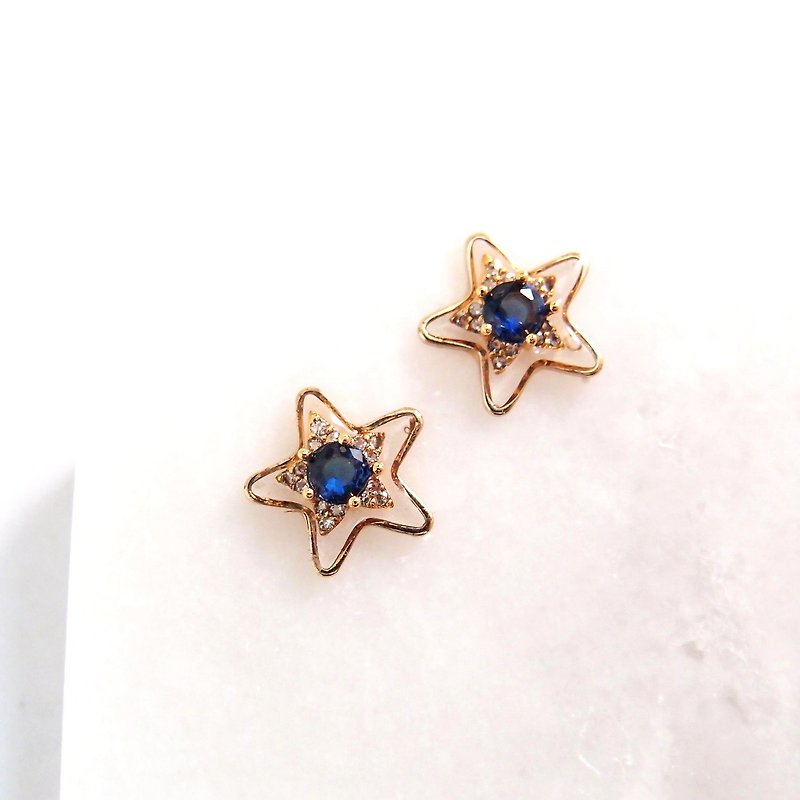 魔法 星星  - 不痛U型耳夾 不鏽鋼耳針 矽膠耳針 - 耳環/耳夾 - 其他金屬 藍色