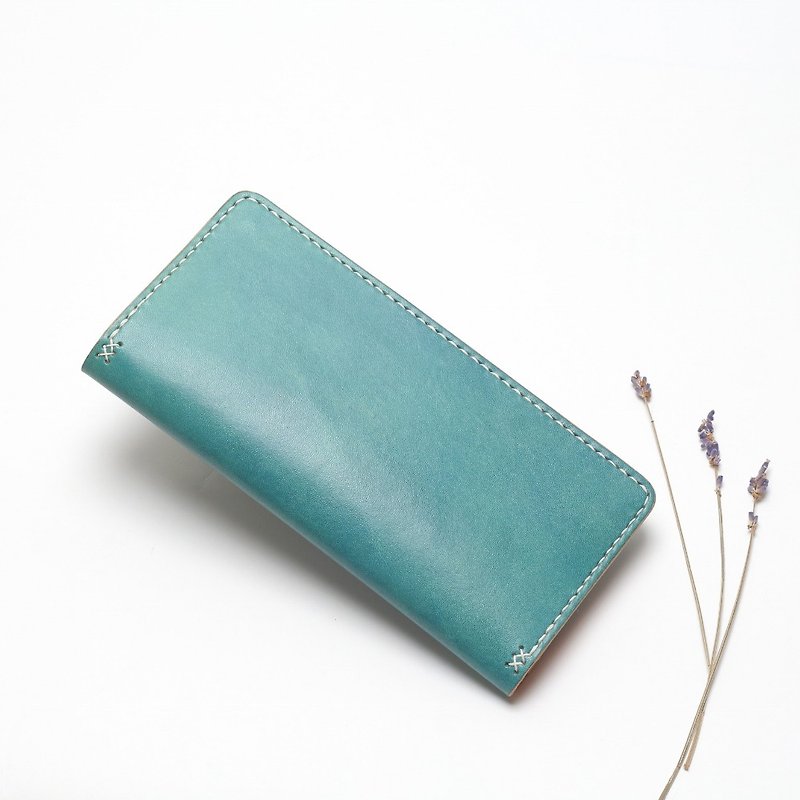 Rustic long clip |Ocean blue hand-dyed vegetable tanned cow leather |Multiple colors - กระเป๋าสตางค์ - หนังแท้ สีน้ำเงิน