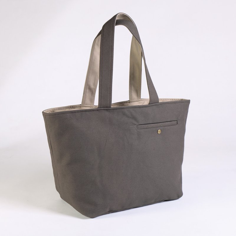 Large capacity / tailor pocket tote bag / charcoal gray - Messenger Bags & Sling Bags - Cotton & Hemp Brown