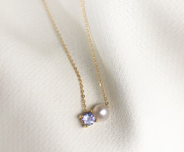 K10YG/SV925 Tanzanite Necklace, December Birthstone, Akoya Pearl