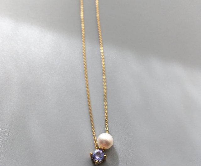 K10YG/SV925 Tanzanite Necklace, December Birthstone, Akoya Pearl