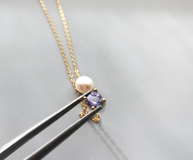 K10YG/SV925 Tanzanite Necklace, December Birthstone, Akoya Pearl