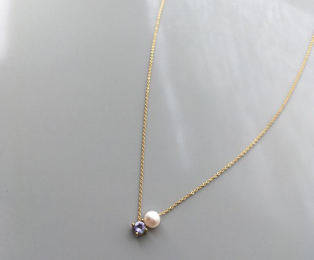 K10YG/SV925 Tanzanite Necklace, December Birthstone, Akoya Pearl