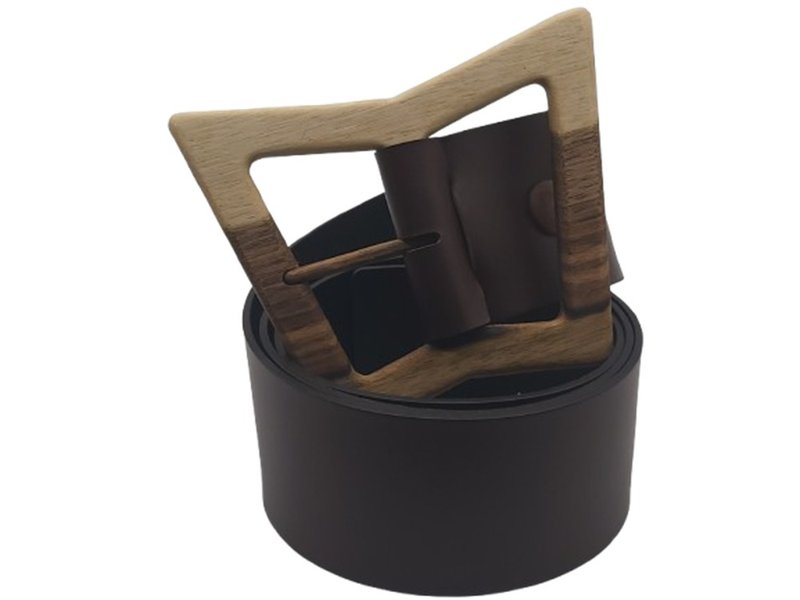 Wood Belt Bryce Free 624 - Walnut Wood Brown Leather Belt - 腰帶/皮帶 - 木頭 咖啡色