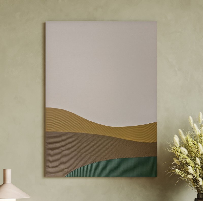 Textured Painting | Minimal Painting | Textured Abstract Painting Green Hills 2 - 壁貼/牆壁裝飾 - 棉．麻 綠色