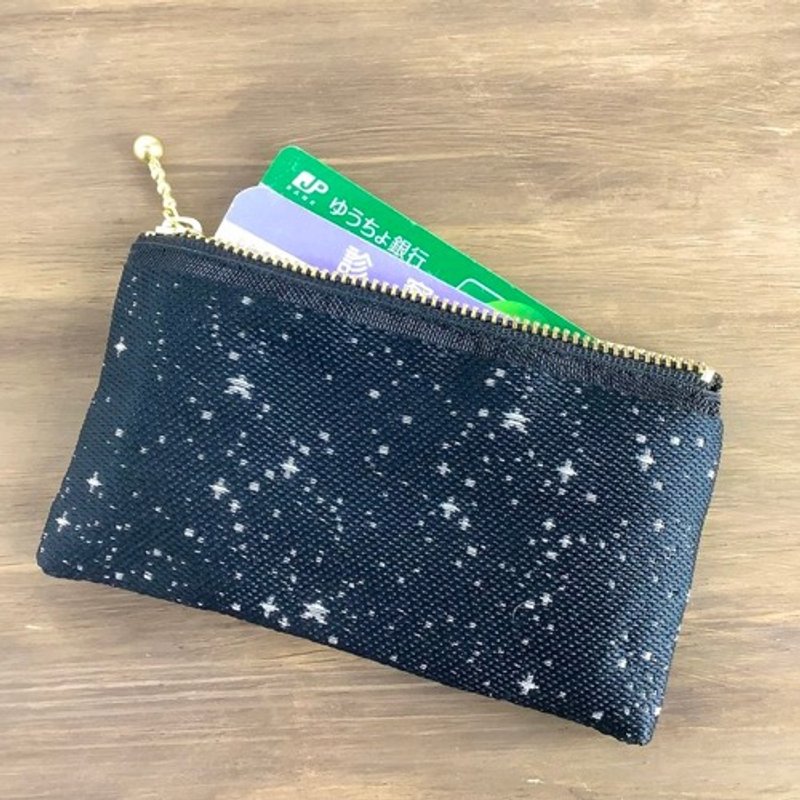 【星降る夜】畳縁　ぺたんこ　ミニポーチ　小銭入れ　カードケース　星　スター　宇宙　空　黒　銀 - 化妝包/收納袋 - 其他材質 黑色