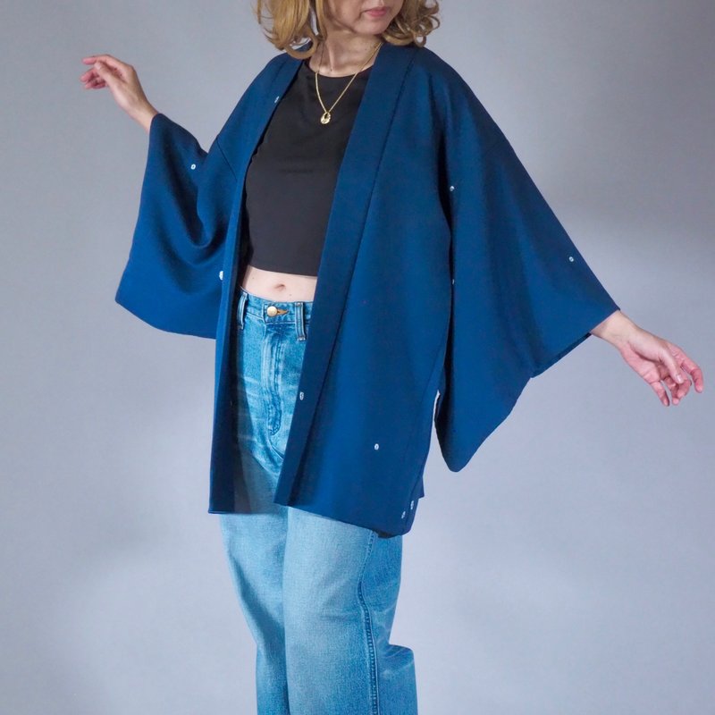 【日本製】Royal blue Haori unisex, Shibori tie dye, vintage Kimono, gift - Unisex Hoodies & T-Shirts - Silk Blue