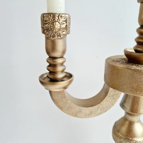 キャンドル　ゴールド キャンドル3本用スロット付きゴールド燭台 木製キャンドルホルダー