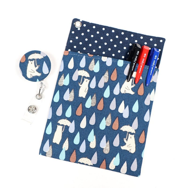 醫師袍 口袋式 防漏墨 收納袋 筆袋+證件夾 - 雨滴 北極熊 (藍) - 鉛筆盒/筆袋 - 棉．麻 藍色