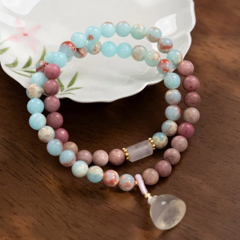 壽山石紅木紋石雙圈手鏈 - 手鍊/手環 - 石頭 