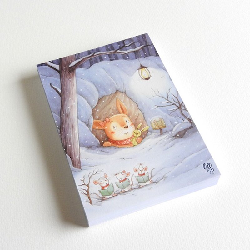 貝果插畫明信片－小兔子的平安夜 - 卡片/明信片 - 紙 白色