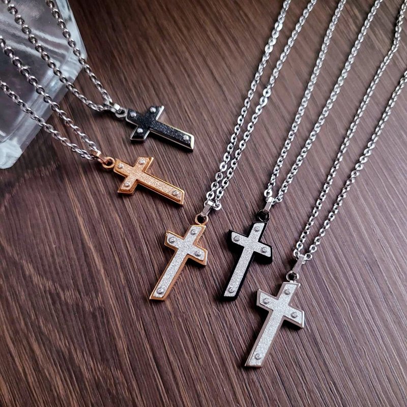 [Out of print and out of print] Waiting. Cross White Steel Decorated Chain - Necklaces - Stainless Steel Multicolor