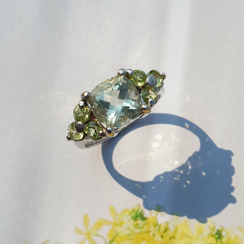 Green amethyst ring with Peridot gemstone, 925 Silver - 戒指 - 半寶石 綠色