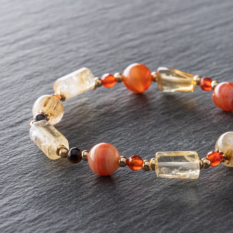 [Natural Stone Bracelet] Golden Years - Topaz, Agate, Cat's Eye - สร้อยข้อมือ - เครื่องเพชรพลอย สีส้ม