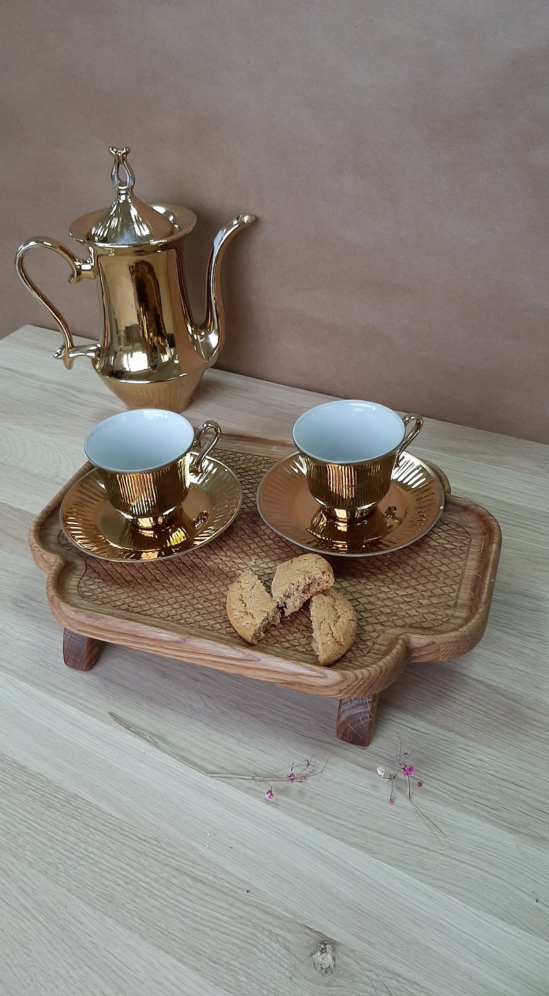 Tea tray side table / Coffee table tray breakfast table / Romantic gift wife - 托盤/砧板 - 木頭 咖啡色