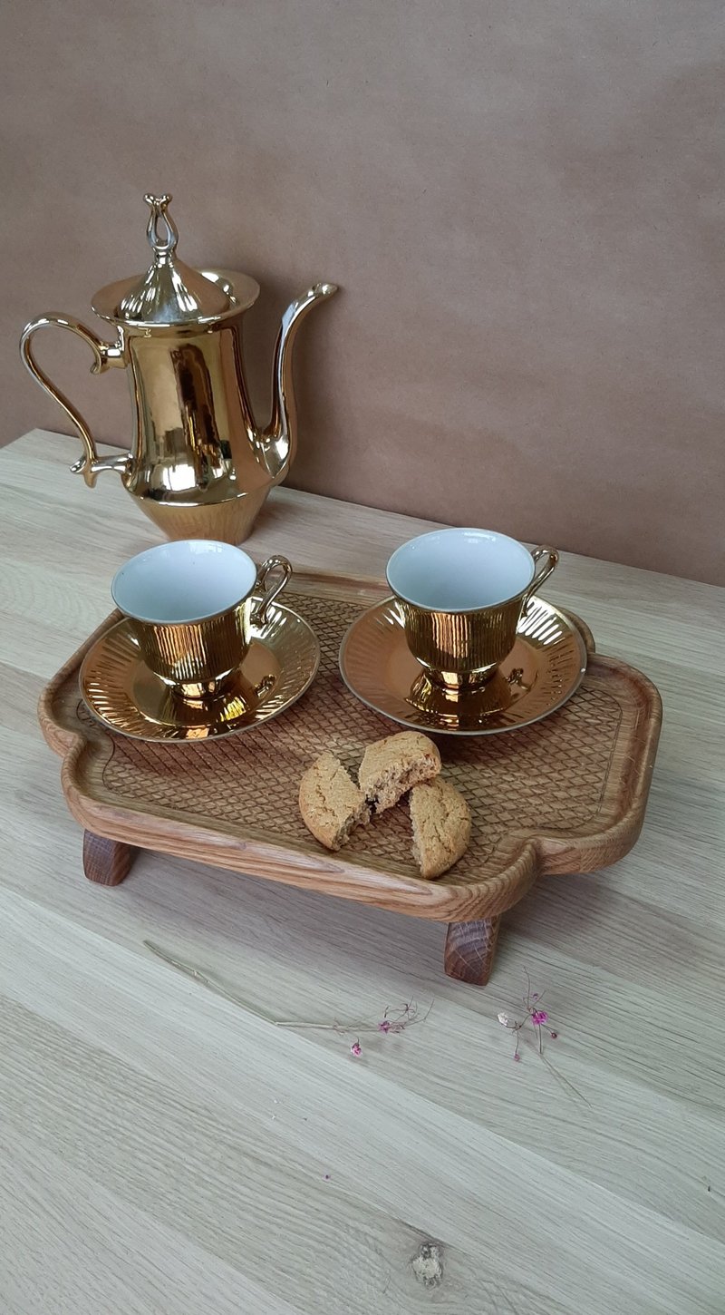 Tea tray side table / Coffee table tray breakfast table / Romantic gift wife - ถาดเสิร์ฟ - ไม้ สีนำ้ตาล