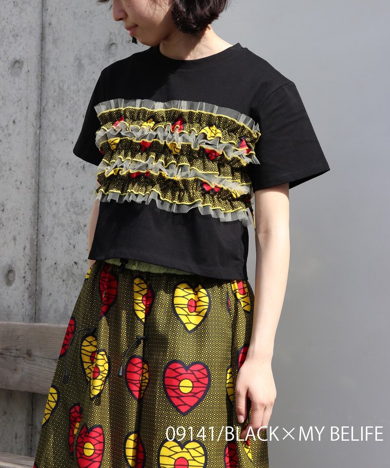 AFRICAビスチェセット風Tシャツ - 女 T 恤 - 棉．麻 黑色