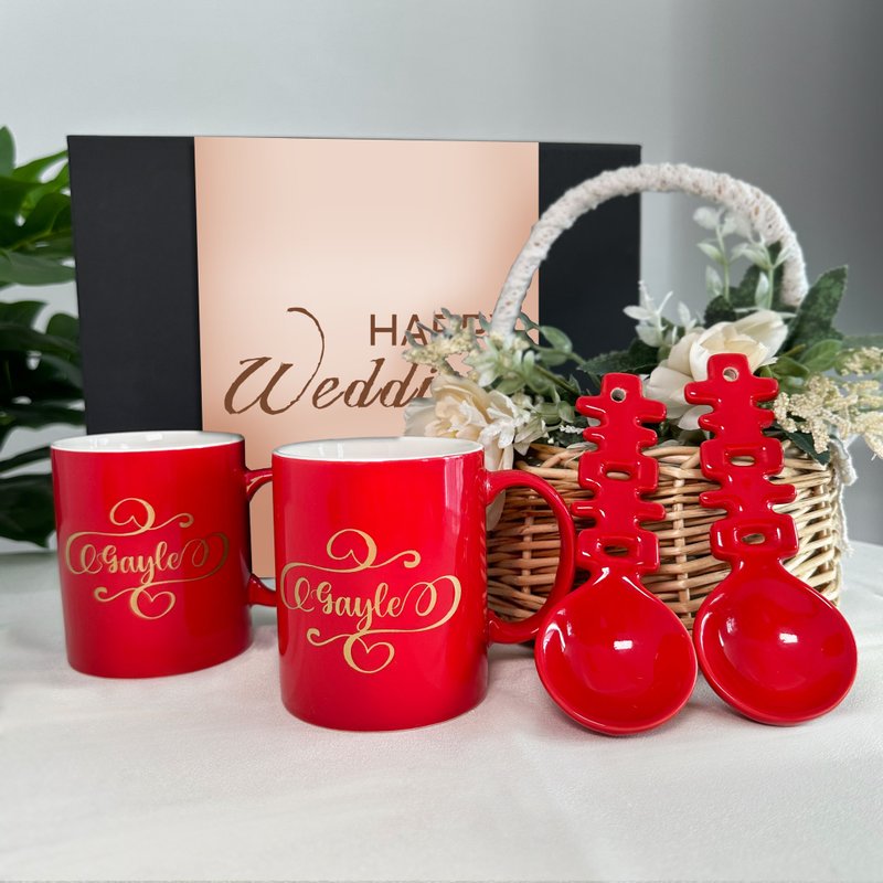 Wedding gift | Ceramic concentric cup set gift, engraving gift, customized festive commemorative gift for newlyweds - Mugs - Pottery 