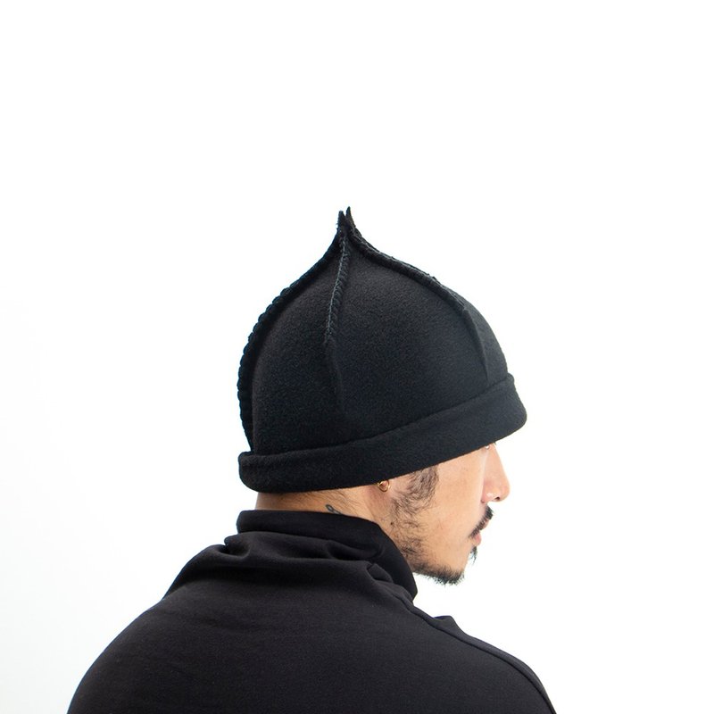 Japanese hand-sewn wool winter retro casual peaked rolled edge pentagonal hat - Hats & Caps - Wool Black