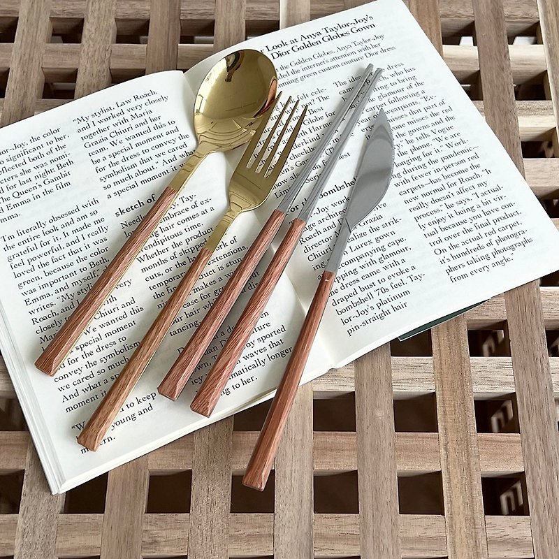 Wood・Stainless cutlery - Cutlery & Flatware - Stainless Steel Gold