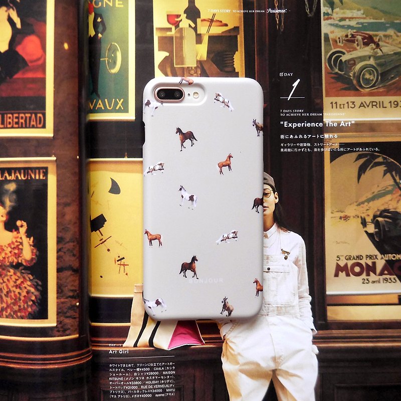 Khaki French pony mobile phone case - เคส/ซองมือถือ - วัสดุอื่นๆ สีกากี
