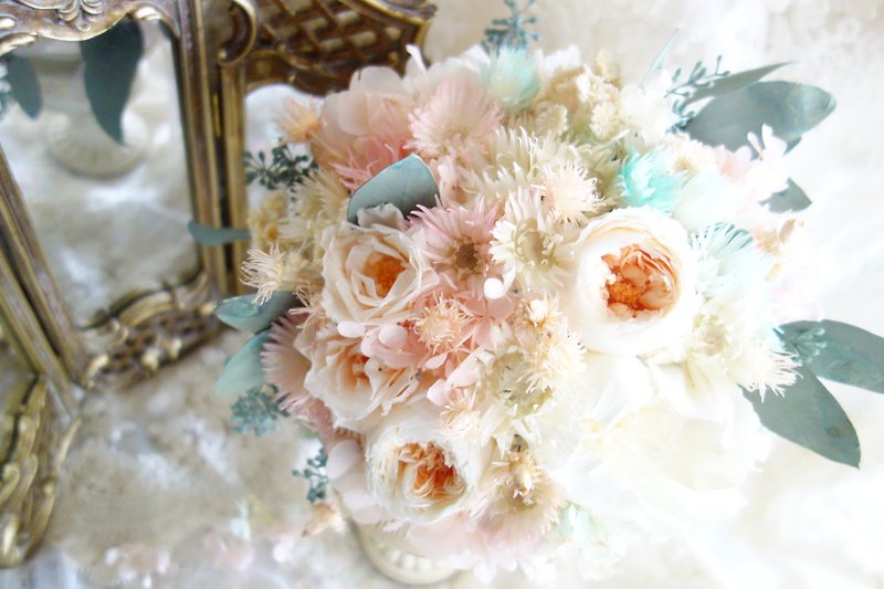 Wedding floral decoration series~without rose and peony bouquet (peach powder*mint green) - Dried Flowers & Bouquets - Plants & Flowers Pink