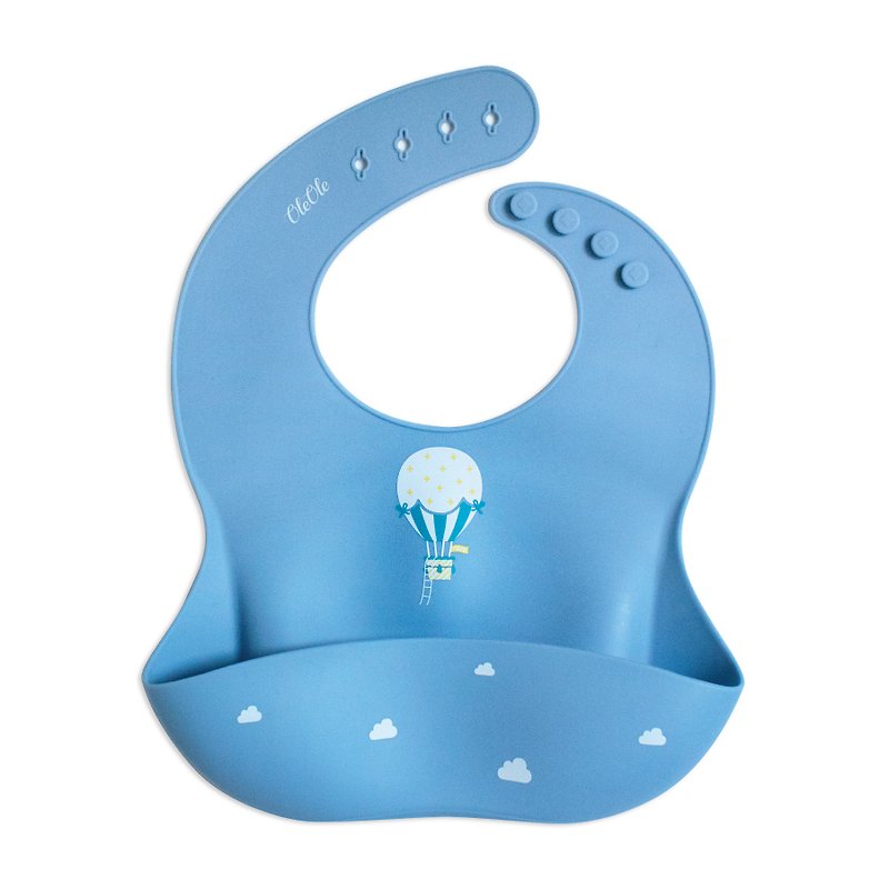 OleOle 熱氣球款 矽膠寬口袋圍兜 初學用餐 寶寶必備 口水巾 飯兜 - 圍兜/口水巾 - 矽膠 藍色
