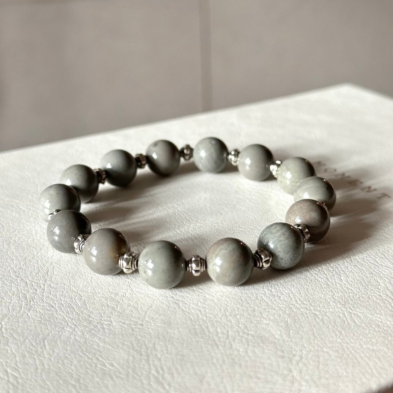 [Ethnic style | Gobi Agate] Alxa gray retro Silver bracelet ensures safety and confidence to untie the knot - สร้อยข้อมือ - กระจกลาย สีเทา