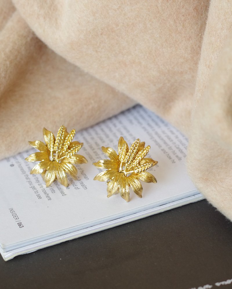 Vintage Antique Vintage Gold Mizuho Flower Clip Earrings c315 - Earrings & Clip-ons - Other Metals Silver