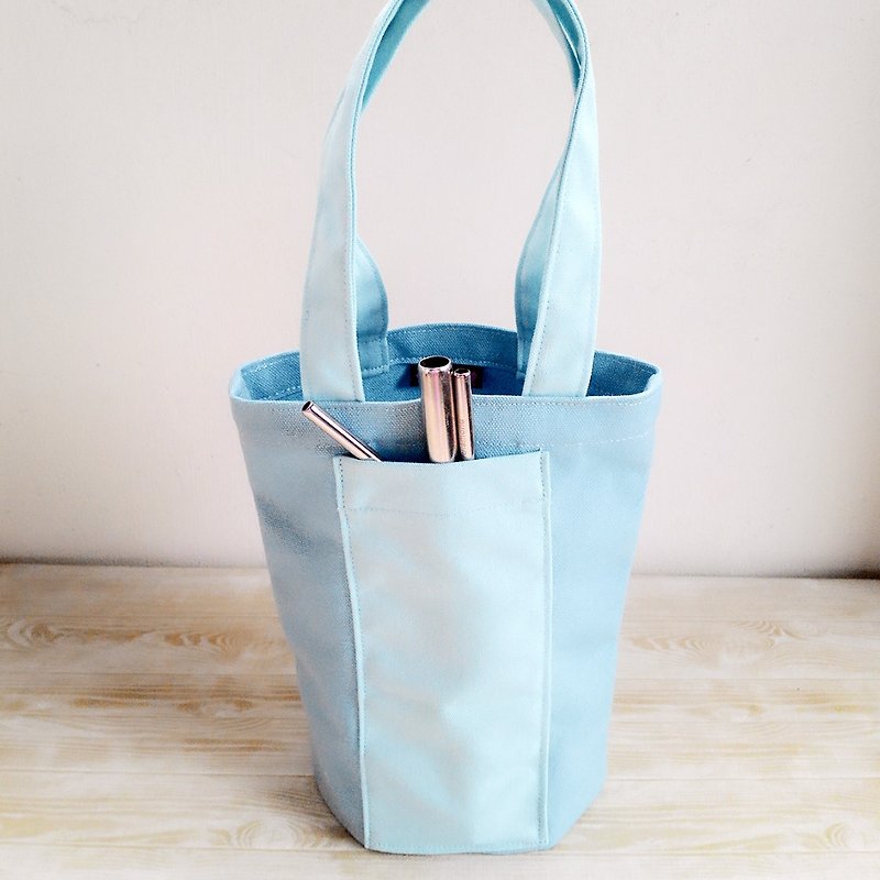 Vintage Blue Tiffany hit color canvas green cups bag water bottle bag ice Cup Cup - Pitchers - Cotton & Hemp Blue