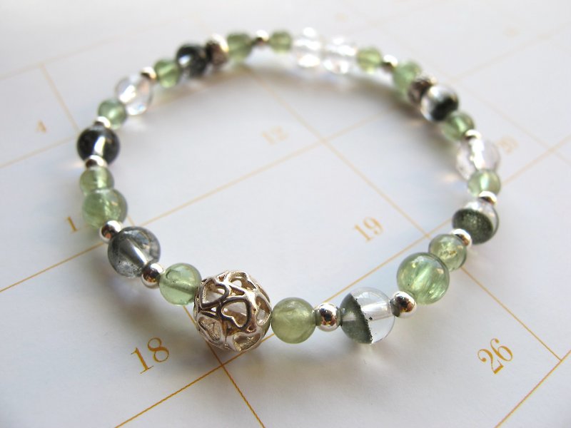 [Zhenggang Fortune] Green Ghost x Green Phosphorus x White Crystal x 925 Silver - Lucky Bracelet - Bracelets - Crystal Green