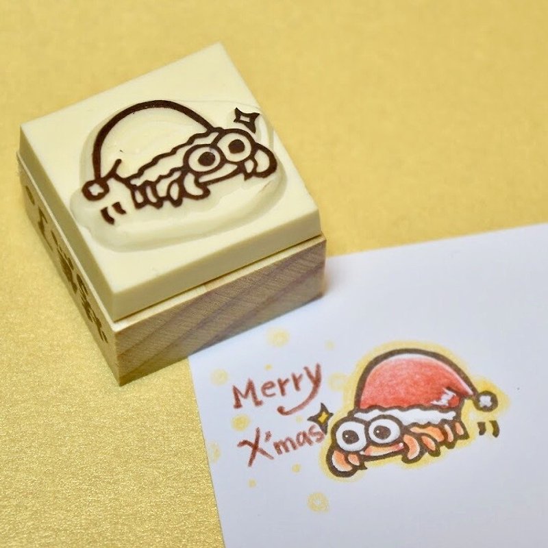 【聖誕節限定】聖誕寄居蟹 手工橡皮印章 - 印章/印台 - 橡膠 金色