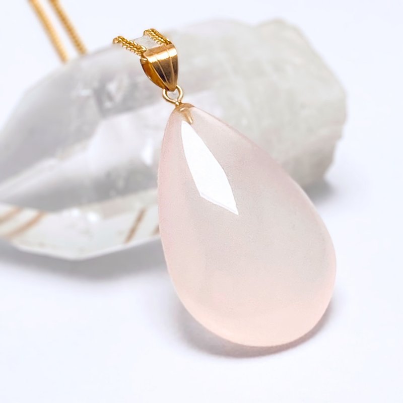 28mm Solid Rose Quartz K18 K18GP Natural Stone Pendant Necklace - simple - Necklaces - Stone Pink