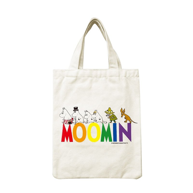 Moomin 噜噜 米 Authorization-Hand Canvas Bag [Happy Family] - Handbags & Totes - Cotton & Hemp Multicolor