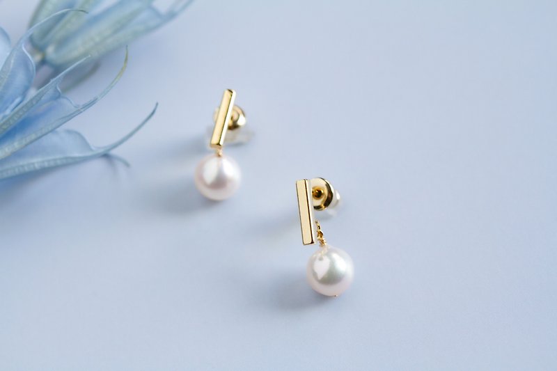 Akoya Pearl Metal Bar Earrings Stainless Steel Baroque Pearl Metal Allergy Friendly - Earrings & Clip-ons - Pearl White