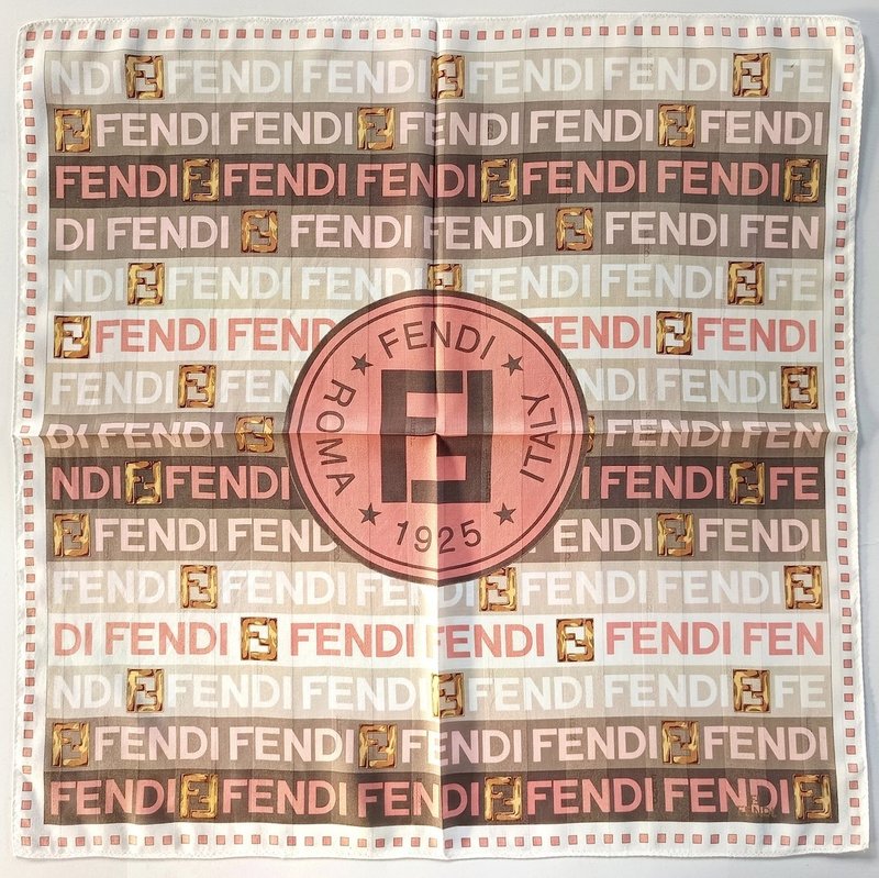 Vintage Fendi Typographic Logo Scarf with Roma 1925 – Brown  23 x 22.5 inches - 絲巾 - 棉．麻 粉紅色