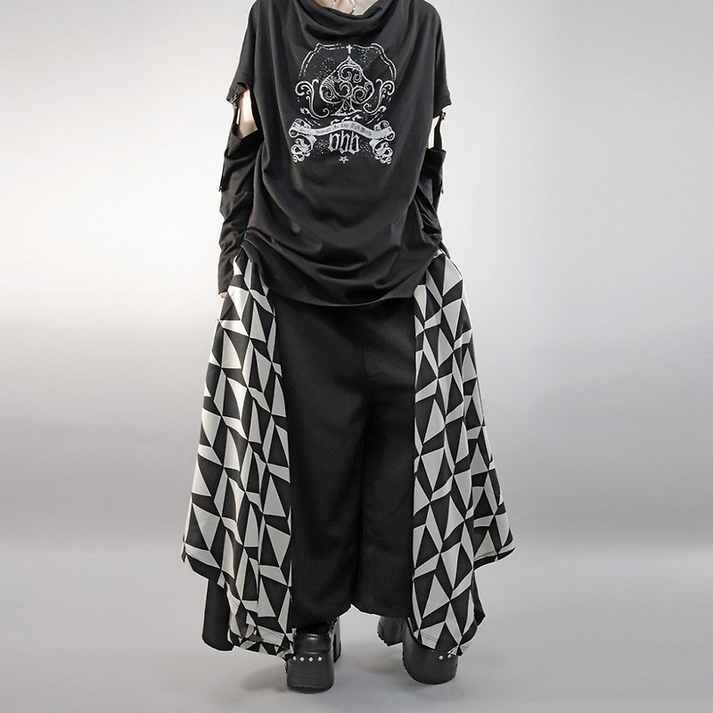 Geometric pattern unisex wide pants japan gothic rock DRT2758 - กางเกงขายาว - เส้นใยสังเคราะห์ สีดำ