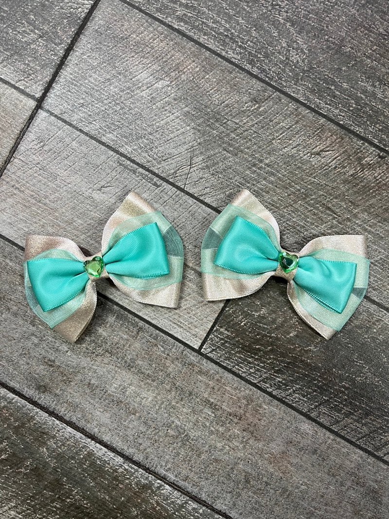 2 pcs clips two sided Satin bow Princess collection Jusmin - 髮夾/髮圈 - 其他材質 