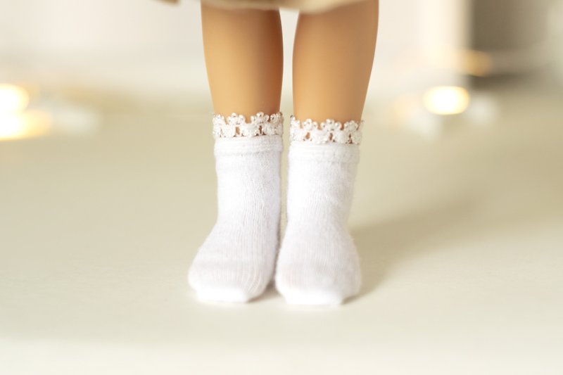 White socks for doll Paola Reina, Siblies, Corolle, Little Darling 33 cm/13 inch - 玩偶/公仔 - 棉．麻 白色