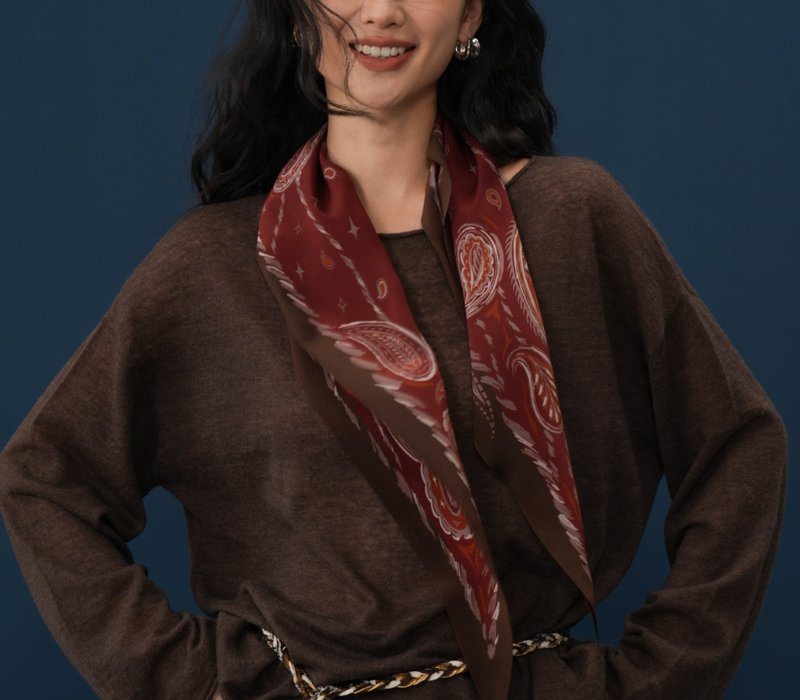 [Paisley] French Retro / Mulberry Silk / Paisley Diamond Scarf - ผ้าพันคอ - ผ้าไหม หลากหลายสี