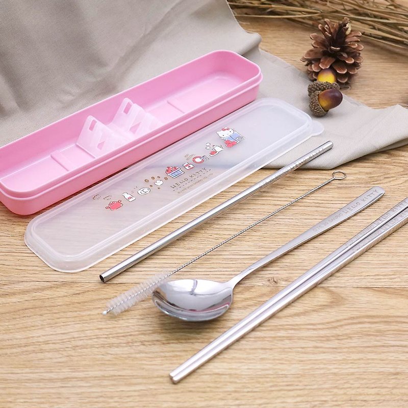 Hello kitty Textured 5-piece Cutlery Set-Two Apple Styles Optional - Chopsticks - Stainless Steel Pink