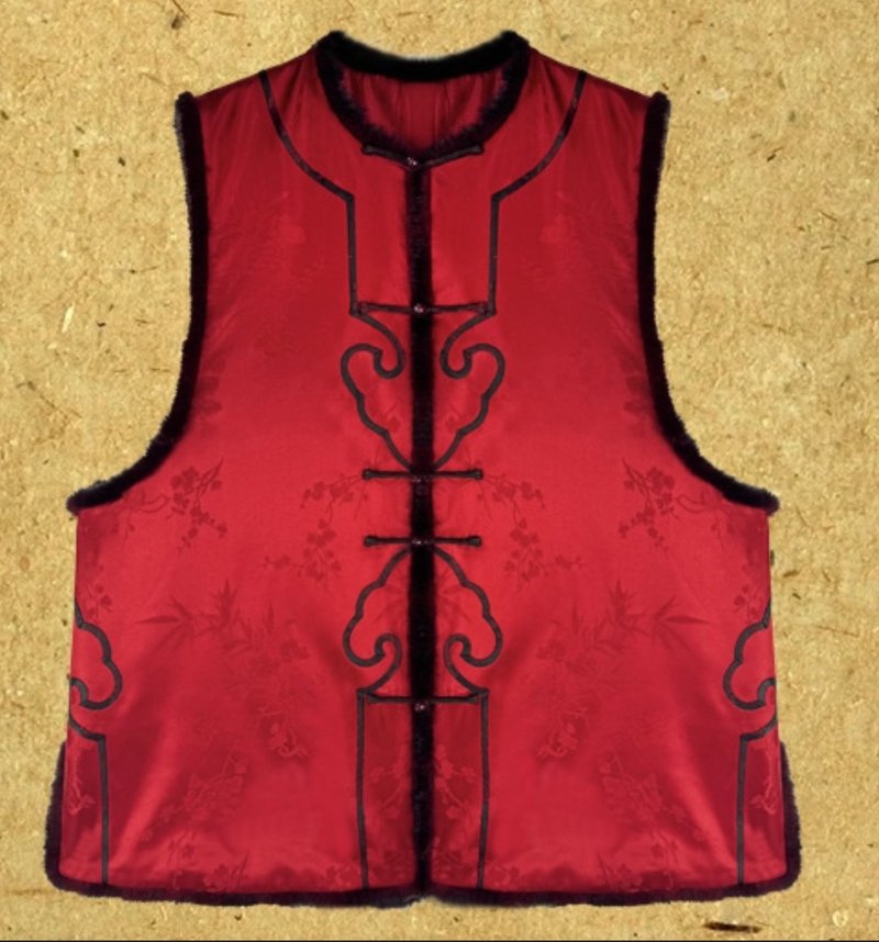 He Sui New Chinese Retro Xiangyunsha Top Cotton Vest - Women's Vests - Silk Red