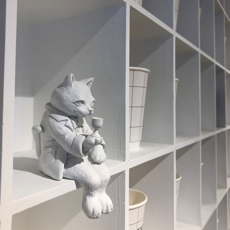 魔法學徒大衛喵洪詩聯名款  優雅地喝紅酒 - 擺飾/家飾品 - 樹脂 白色