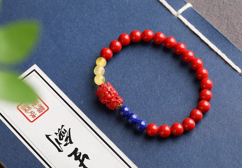 Natural cinnabar fine red sand Ksitigarbha single-loop bracelet, fine cinnabar content of more than 95% - สร้อยข้อมือ - เครื่องเพชรพลอย 